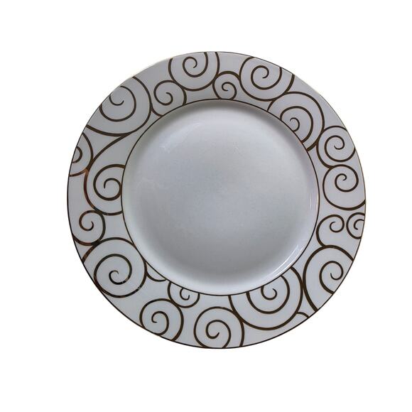 Set of 4 PIER 1 IMPORTS White with Gold Swirl Porcelain 10" Dinner Plates - Picture 1 of 6